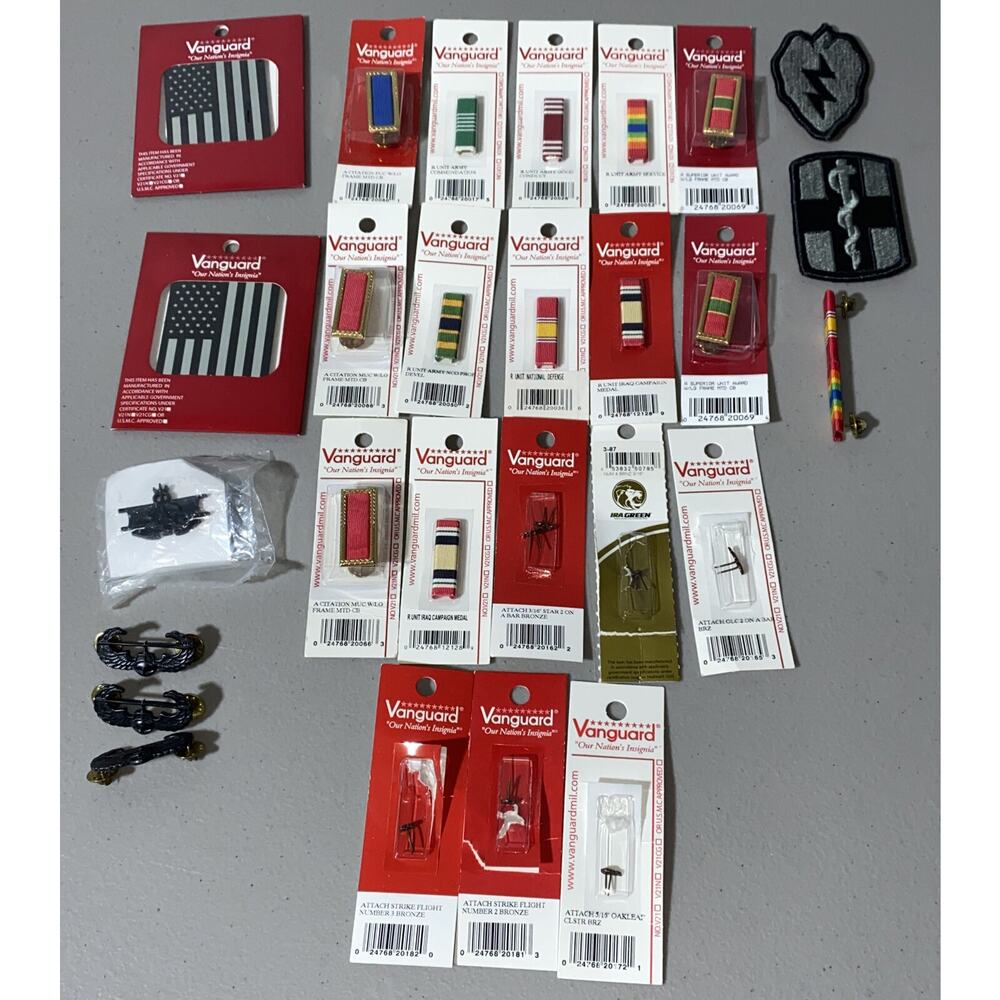 Large Lot Military Army Ribbons Flags Patches Insignia 27‎ Items Most Brand New